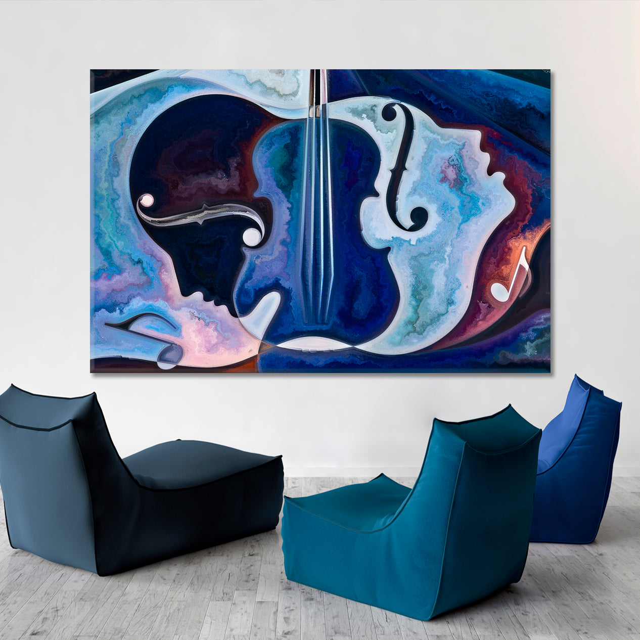INNER MELODY Music Cuncept Blue Modern Abstract Painting Music Wall Panels Artesty   