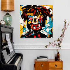 Doodle Expressionist Abstract Art Basquiat Style Trendy Canvas Print - Square Contemporary Art Artesty   