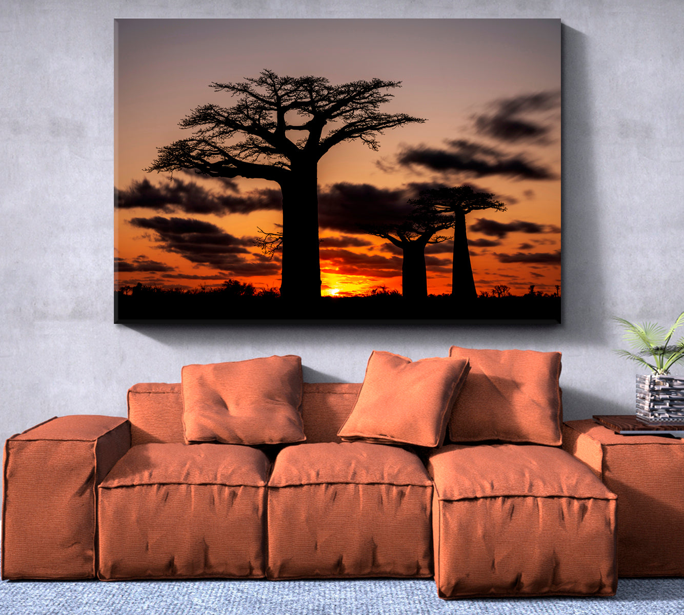 African Landscape Night View Huge Baobabs Nature Wall Canvas Print Artesty   