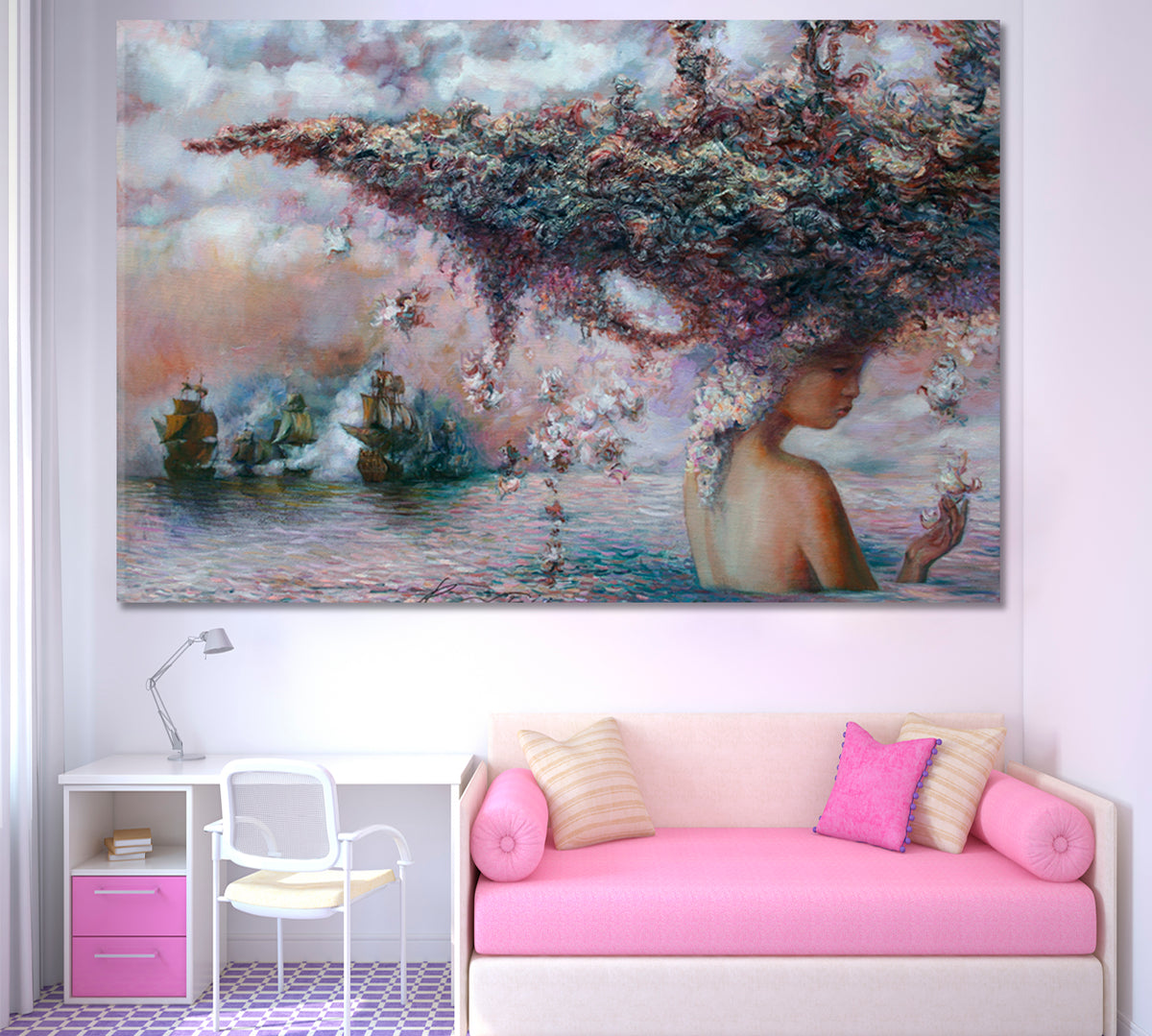 TREASURE ISLAND Fantasy Hairstyle Canvas Print Surreal Fantasy Large Art Print Décor Artesty 1 panel 24" x 16" 