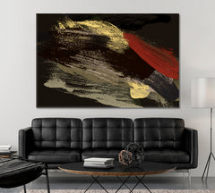 Red Yellow Khaki Brush Strokes Of Fat Paint On Black Modern Art Abstract Art Print Artesty   