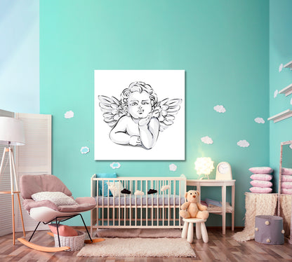 Little Angel Cupid, Wedding Large Poster, Valentines Day Wall Art Canvas Print | Square Panel Kids Room Canvas Art Print Artesty   