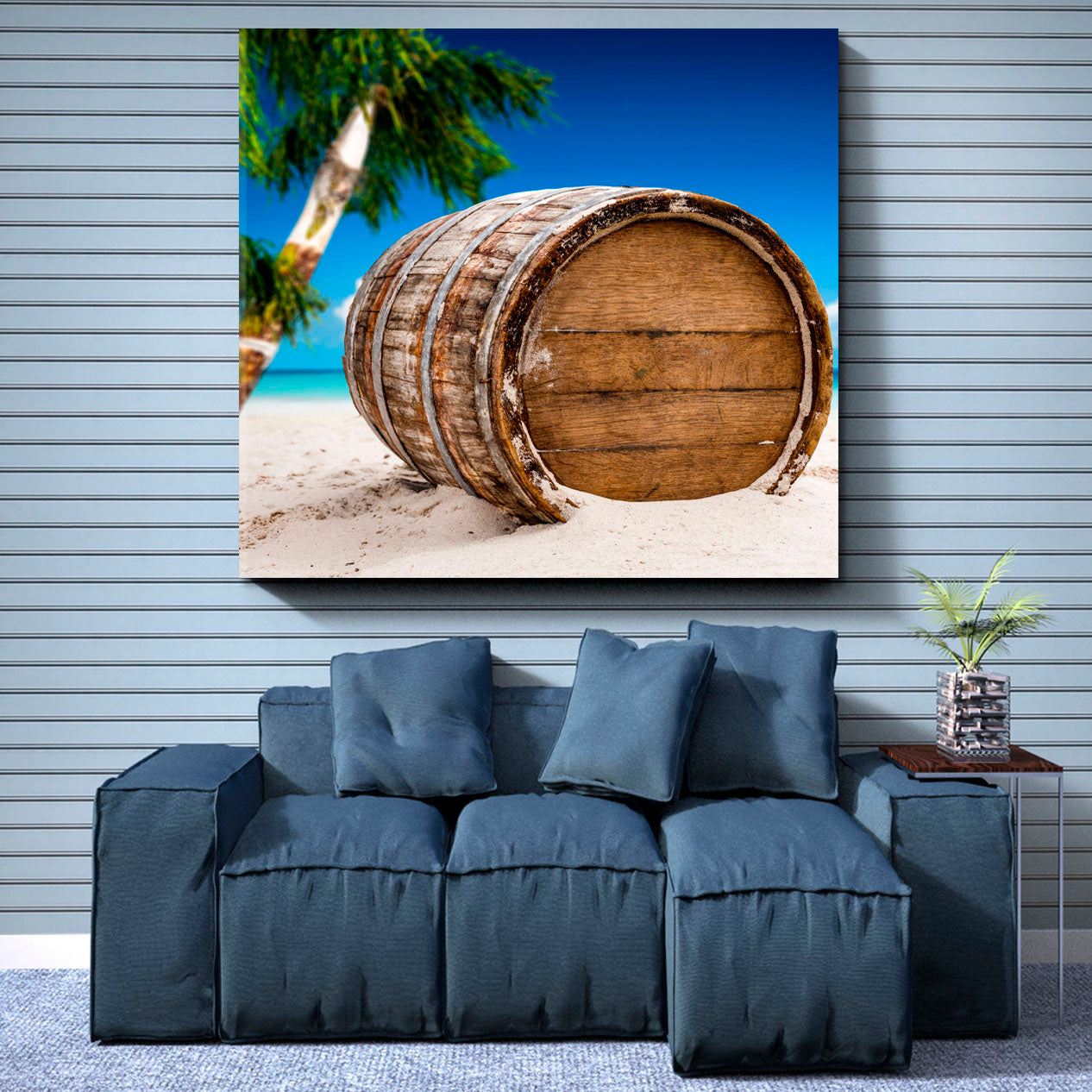 Old Barrel Tropical Beach Ocean Photo Art Artesty 1 Panel 12"x12" 