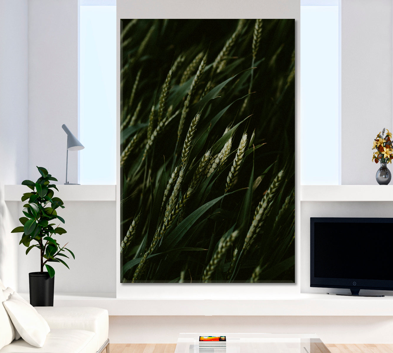 GREEN HOME The Beauty of Green Wheat Sticks Natural Plants Canvas Print - Vertical 1 panel Floral & Botanical Split Art Artesty   