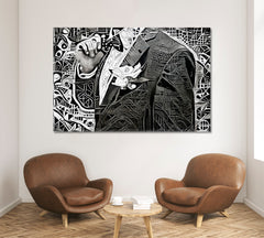 Man Jacket Bow Abstract Geometric Modern Cubism Futurism Black and White Wall Art Print Artesty   