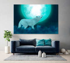 Majestic White Wolf And Big Moon Poster Animals Canvas Print Artesty 1 panel 24" x 16" 