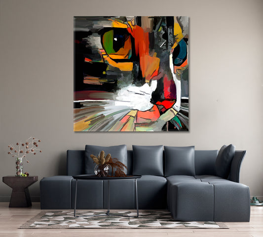 CUTE CAT Colorful Abstract Expressionism Art Animals Canvas Print Artesty   