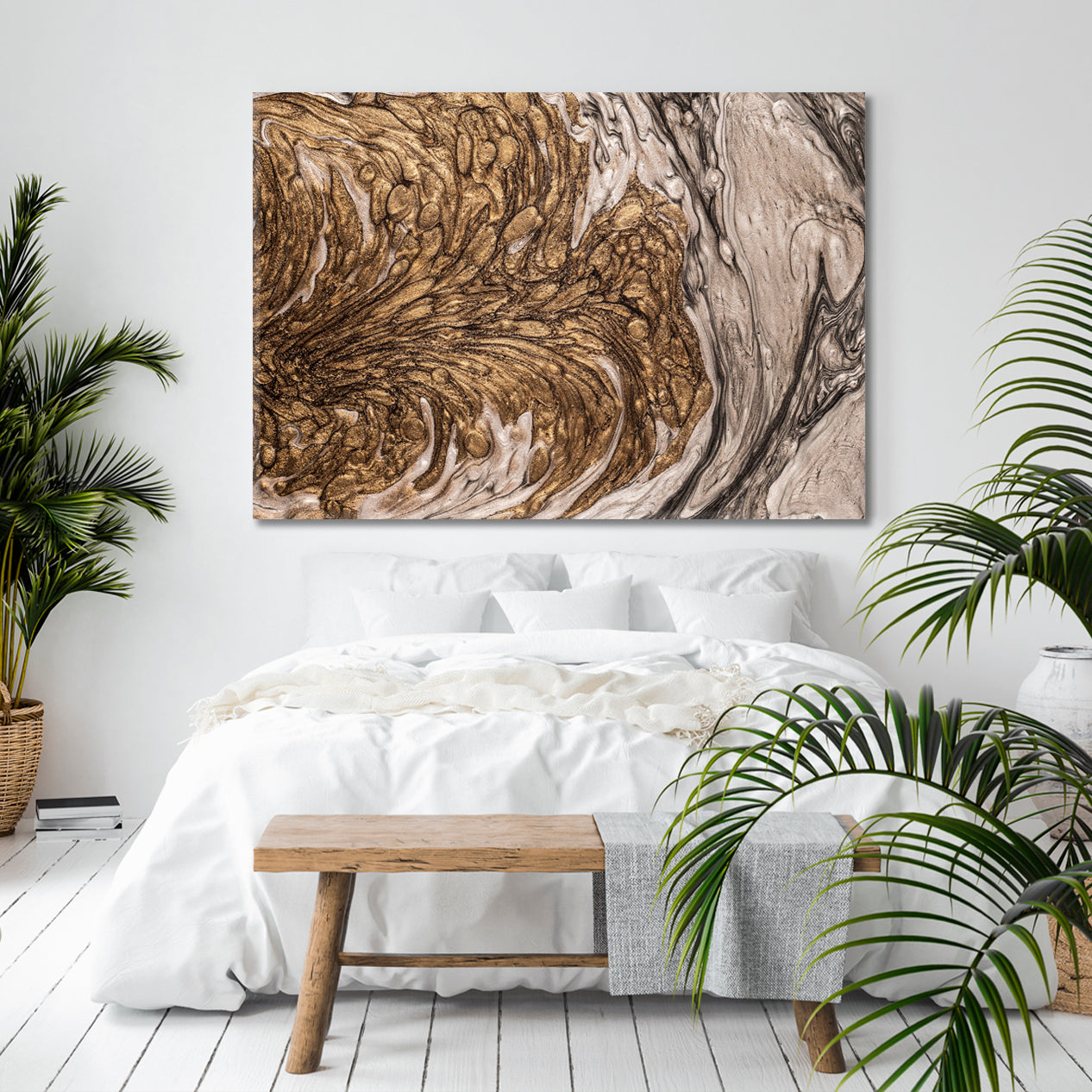 Abstract Fluid Art Marble Brown Swirls Modern Canvas Print Fluid Art, Oriental Marbling Canvas Print Artesty 1 panel 24" x 16" 