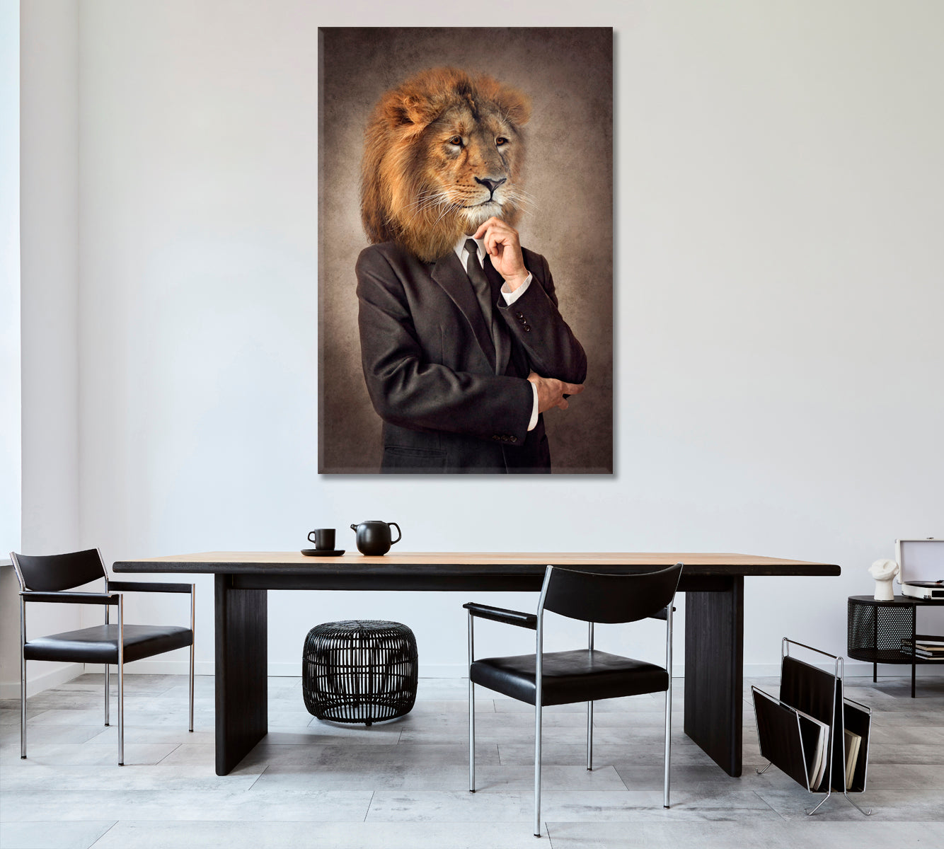 Lion in Suit Lion-headed Man Human Animals Poster Office Wall Art Canvas Print Artesty   