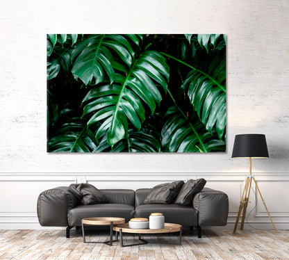 TROPICAL GREEN HOME Tropical Deep Forest Leaves Jungle Green Plant Wet in Rainforest Tropical, Exotic Art Print Artesty 1 panel 24" x 16" 