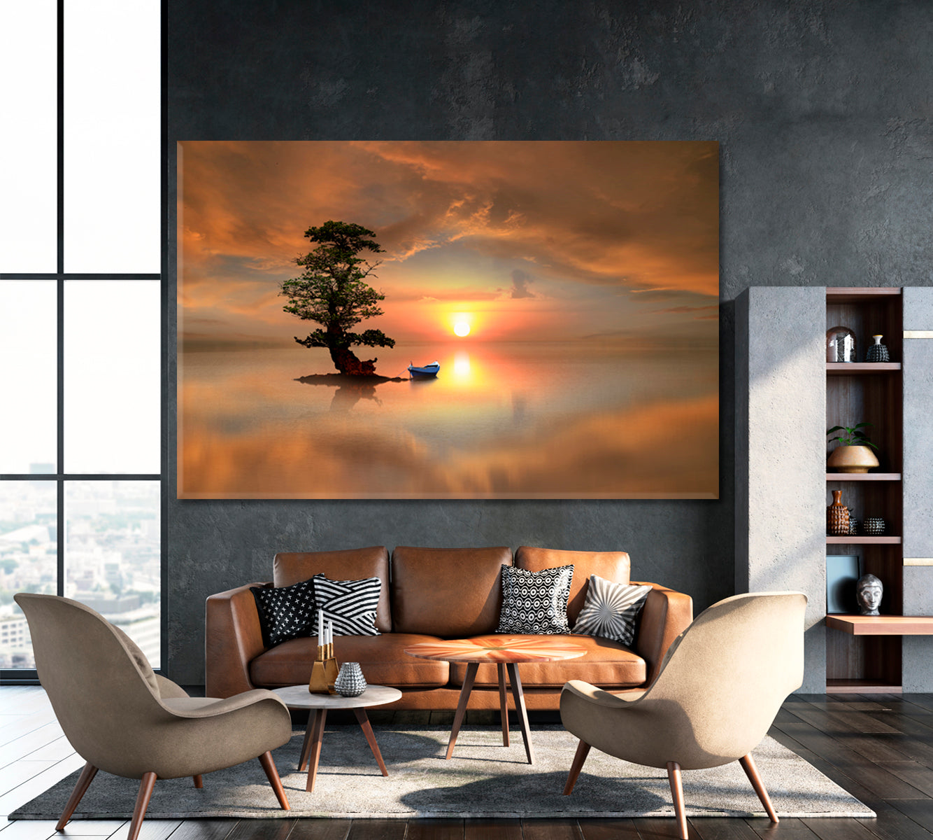 LONELY TREE Boat Artistic Landscape Scenery Pictorial Art Canvas Print Scenery Landscape Fine Art Print Artesty   