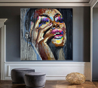 MISS REFINEMENT | Fine Art Portrait Woman Grunge Graffiti Style Canvas Print - Square People Portrait Wall Hangings Artesty   