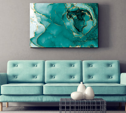 Abstract Marbling Tidewater Green Ocean Tones Ink Stains Fluid Art Fluid Art, Oriental Marbling Canvas Print Artesty   