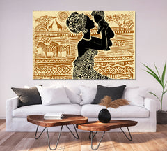 African Ethnic Retro Style, Beautiful African Black Woman With a Baby Sierra Leone Abstract Art Print Artesty 1 panel 24" x 16" 