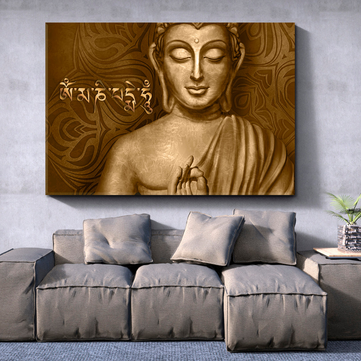 Buddha Mantra Om Mani Padme Hum Religious Modern Art Artesty 1 panel 24" x 16" 