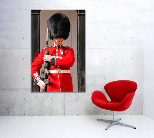 LONDON ENGLAND Soldier Official Royal Residences Queen's Guard Tower Canvas Print - Vertical panel Traveling Around Ink Canvas Print Artesty 1 Panel 16"x24"