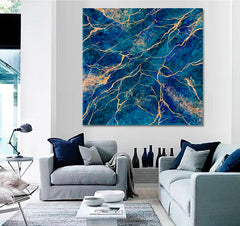 Abstract Blue Natural Stone Luxury Style Swirls of Marble | Square Fluid Art, Oriental Marbling Canvas Print Artesty   