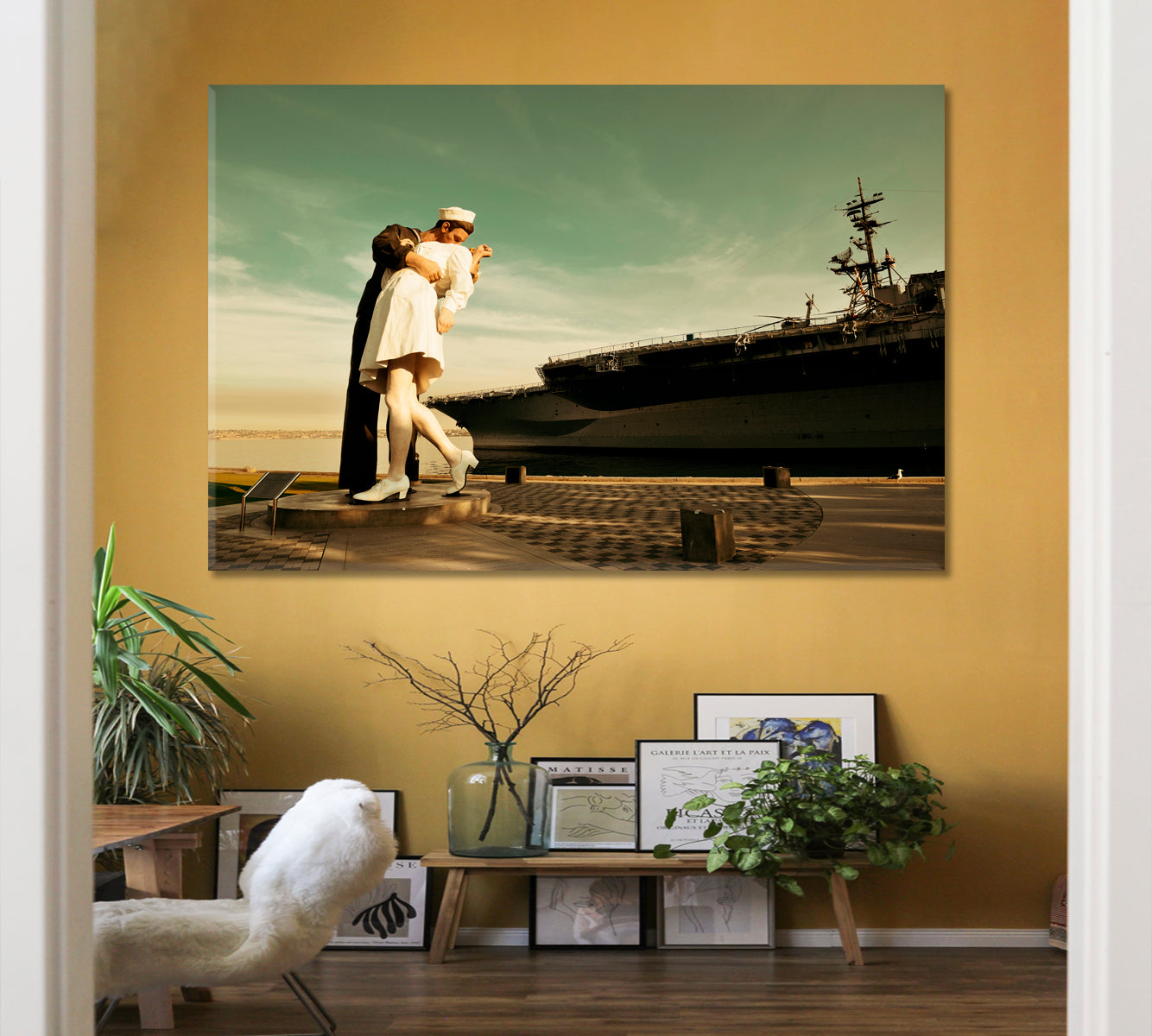 KISS V-J Day in Times Square: San Diego Unconditional Surrender Sculpture Seaport USA Attractions Canvas Print Famous Landmarks Artwork Print Artesty   