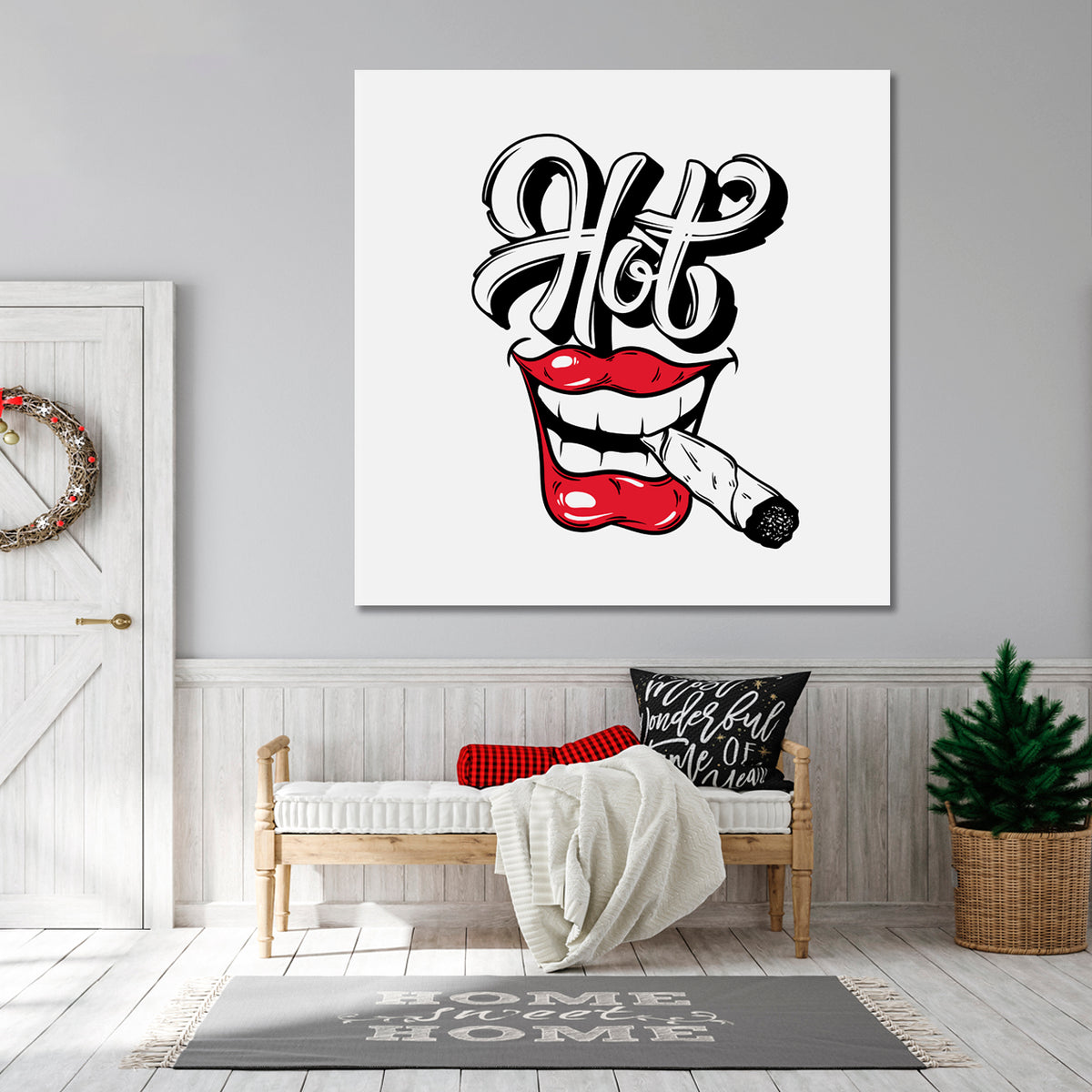 HOT Pop Art Abstract Red Lips Poster - Square Pop Art Canvas Print Artesty 1 Panel 12"x12" 