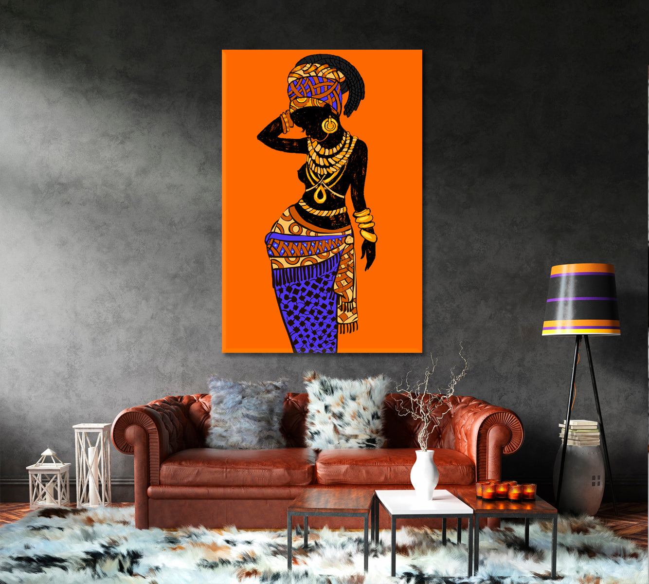 African Style Beautiful Black Woman Vibrant Abstract People Portrait Wall Hangings Artesty   