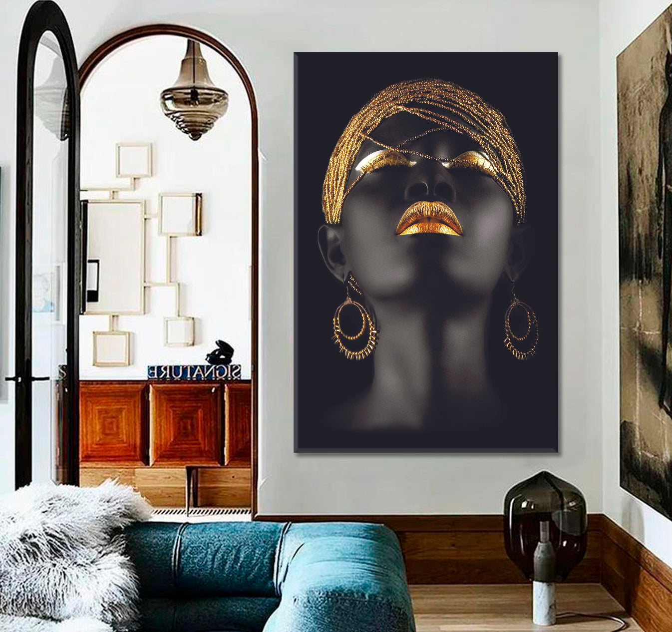 Black And Gold Beautiful African American Women Vertical Panel Beauty Salon Artwork Prints Artesty   
