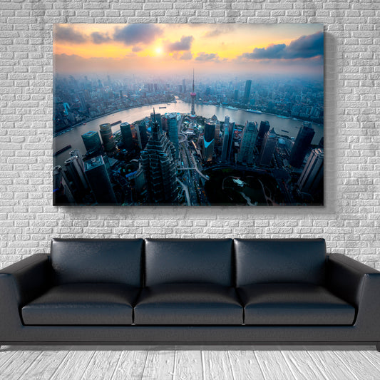 Skyline Cityscape China Shanghai Lujiazui Finance Business District Cities Wall Art Artesty 1 panel 24" x 16" 