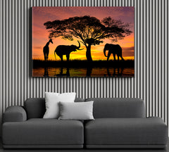 AFRICA SAFARI Savannah Sunset Scenery Countries Canvas Print Artesty 1 panel 24" x 16" 