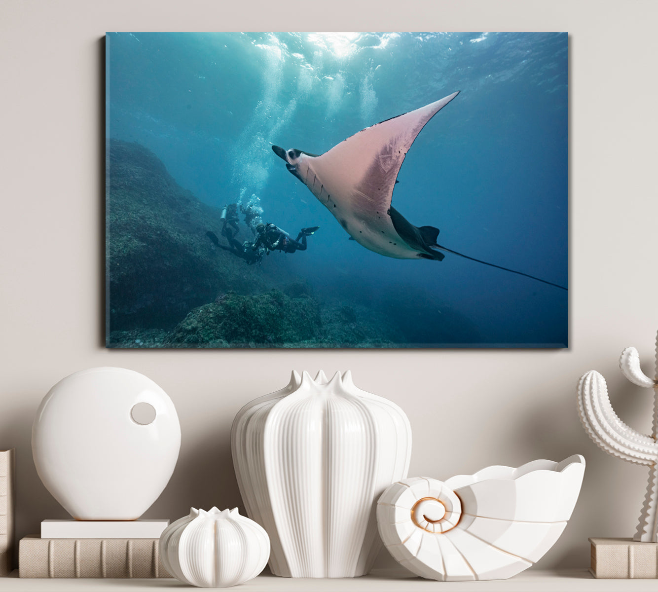 DIVING Nice Manta-Ray Underwater Amazing Photo Shoot Nautical, Sea Life Pattern Art Artesty 1 panel 24" x 16" 
