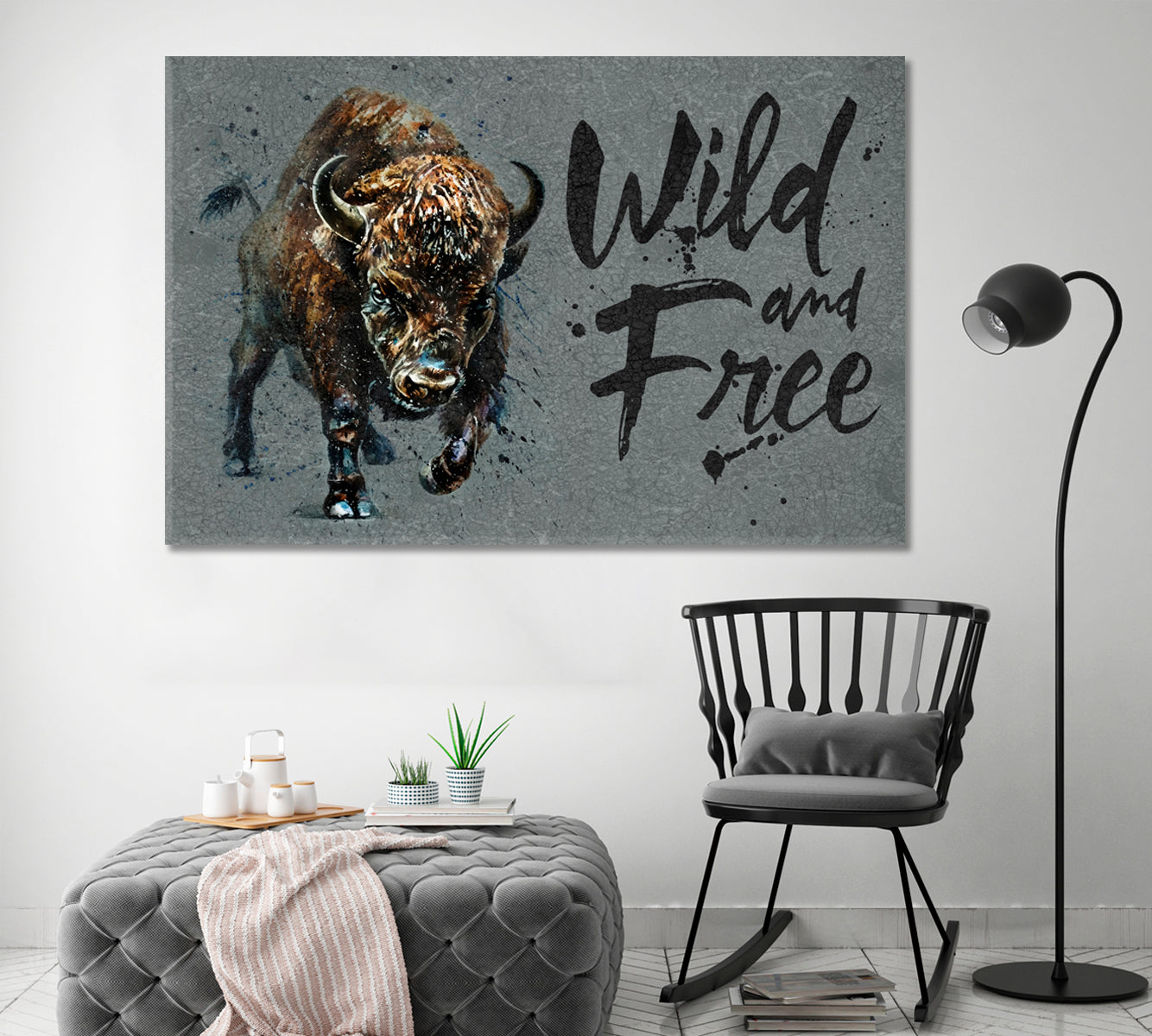 BULL Buffalo Bison Grunge Style Office Wall Art Canvas Print Artesty   