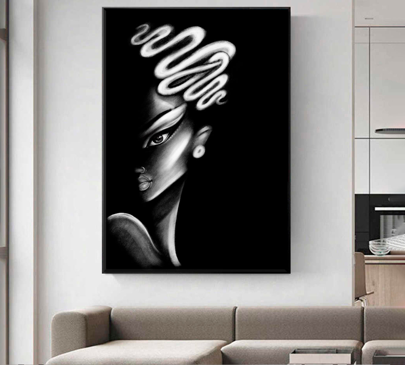 AFRICAN Beautiful Woman Pretty Woman Black & White - Vertical Black and White Wall Art Print Artesty   