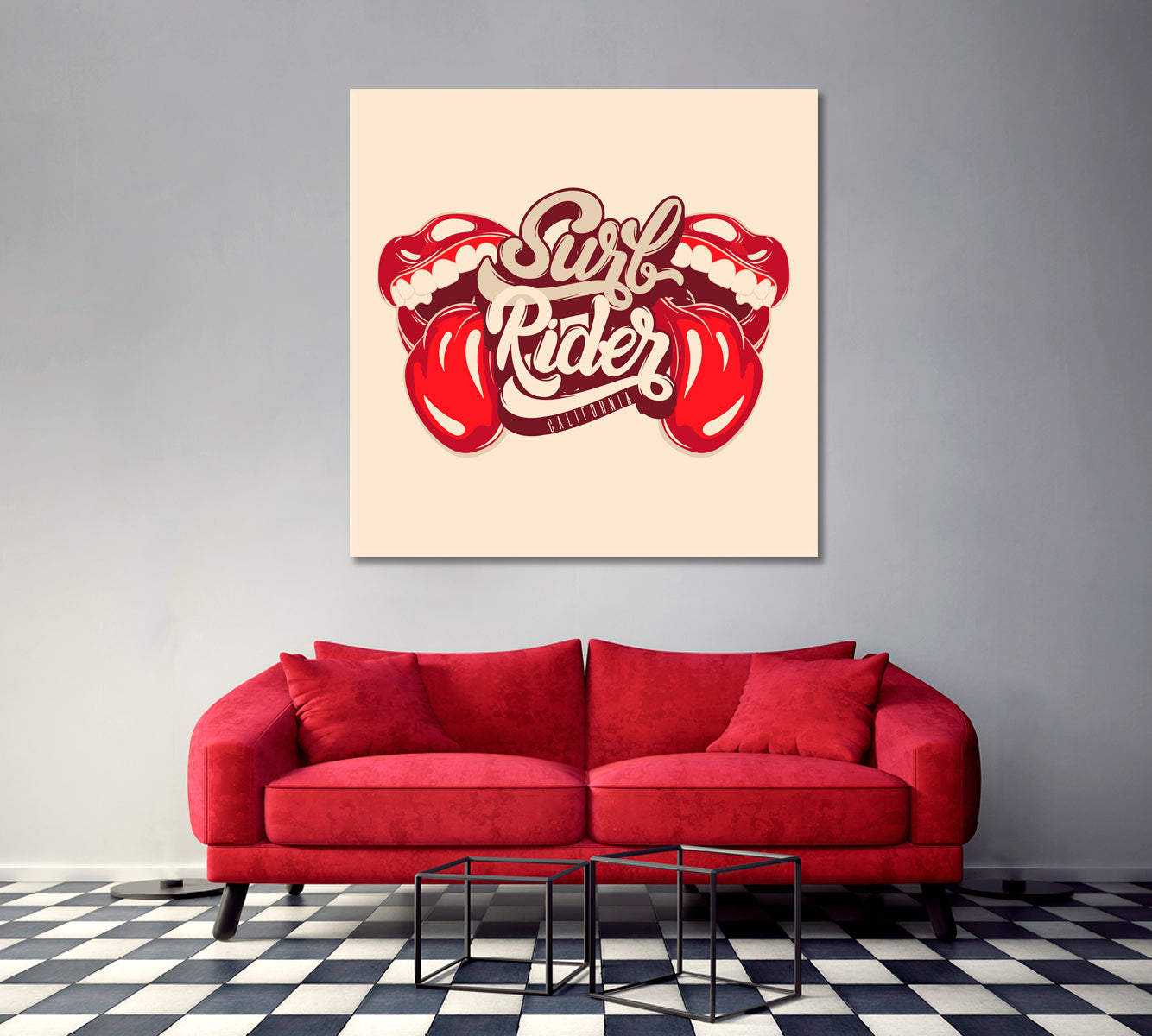 Surf Rider California Rock & Roll Mouth With Tongue Poster Pop Art Canvas Print Artesty   