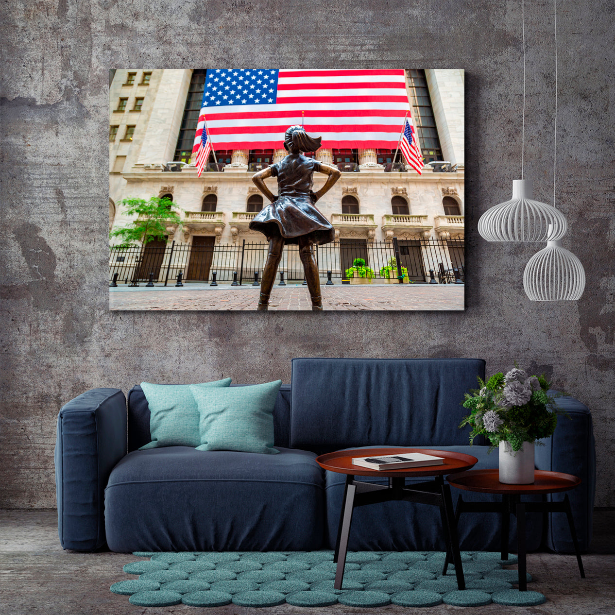 Fearless Girl American Flag New York Stock Exchange Building Cities Wall Art Artesty   