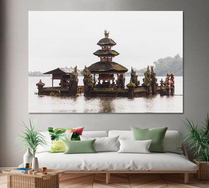 ASIA Antique Temple Bali Misty Landscape Ulun Danu Bratan Asian Style Canvas Print Wall Art Artesty   