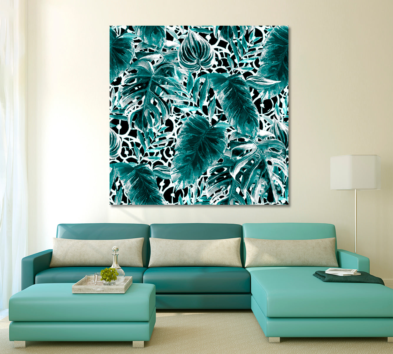 Abstract Turquoise Watercolor Tropical Exotic Plants Art Tropical, Exotic Art Print Artesty   