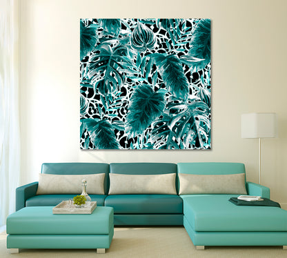 Abstract Turquoise Watercolor Tropical Exotic Plants Art Tropical, Exotic Art Print Artesty   