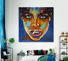 GIRL Figurative Expressionism Colorful Woman Face Grunge Drip Art | Square Fine Art Artesty   