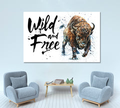 BULL Buffalo Bison Animal Wild Wildlife Office Wall Art Canvas Print Artesty 1 panel 24" x 16" 