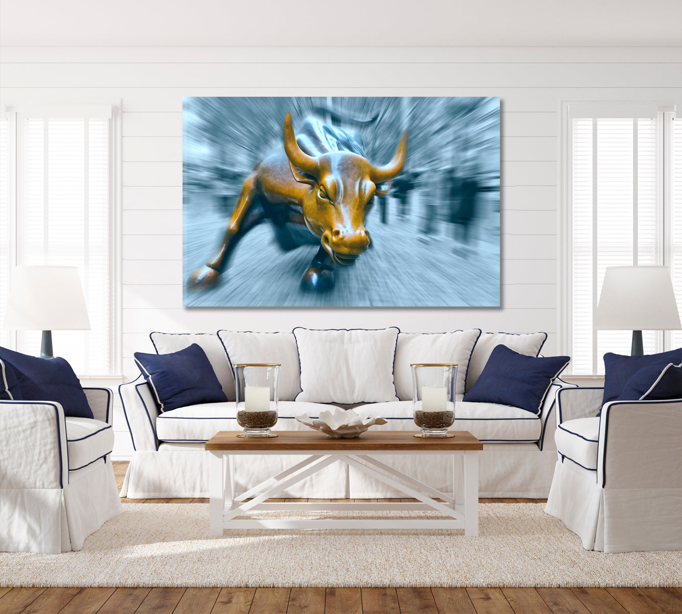 Charging Bull Blue Office Wall Art Canvas Print Artesty 1 panel 24" x 16" 