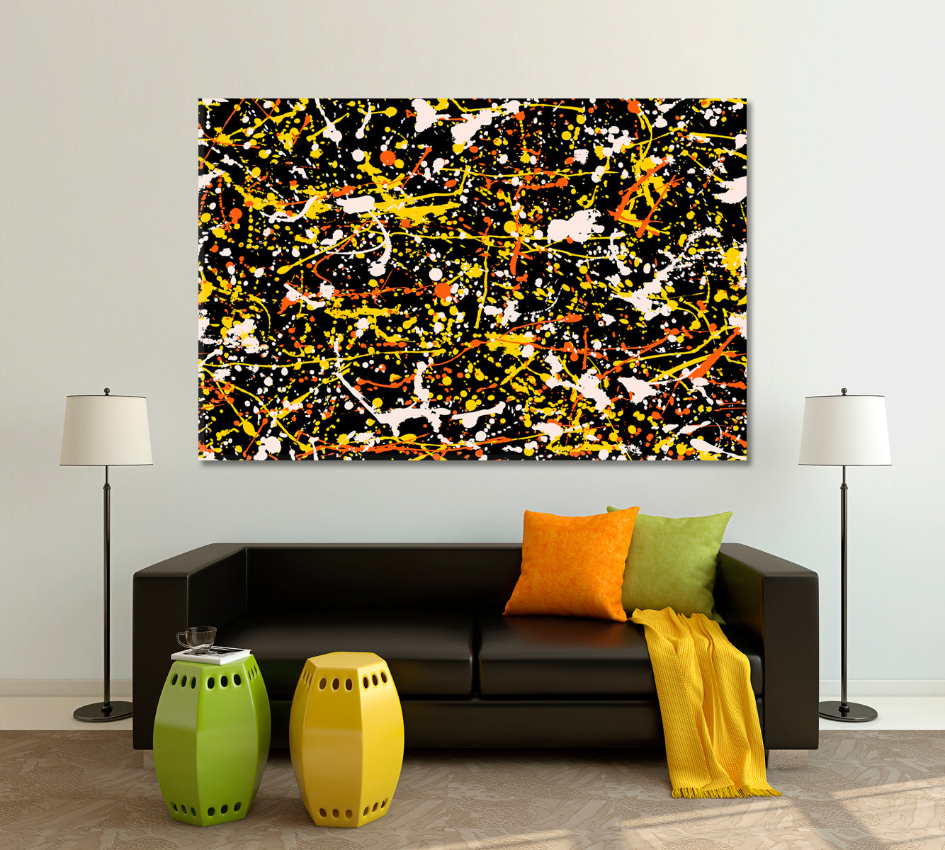 Multicolor Inspired Jackson Pollock Style  Drip Art Abstract Art Print Artesty 1 panel 24" x 16" 