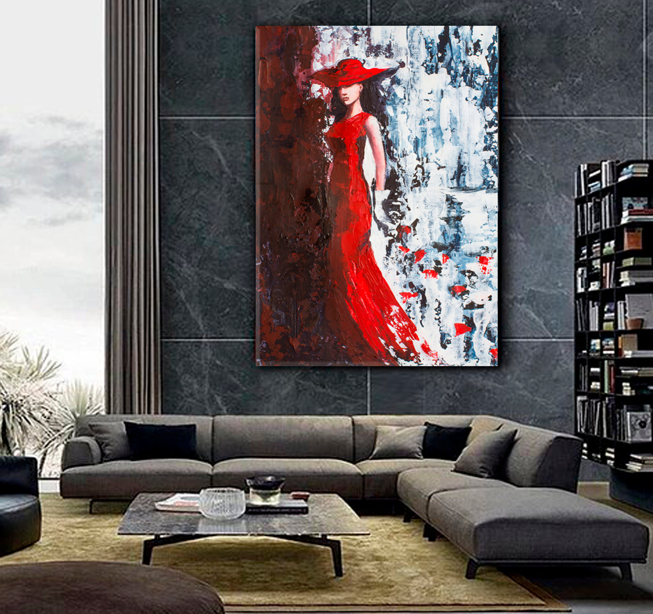 LADY IN RED Fantasy Woman in Red - Vertical Abstract Art Print Artesty   