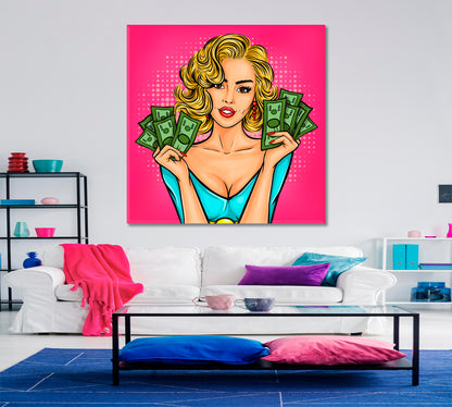 POP ART Girl with Money Pop Art Canvas Print Artesty   