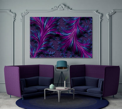 Abstract Fractal Spiral Swirls Purple and Navy Blue Feathers Canvas Print Contemporary Art Artesty   