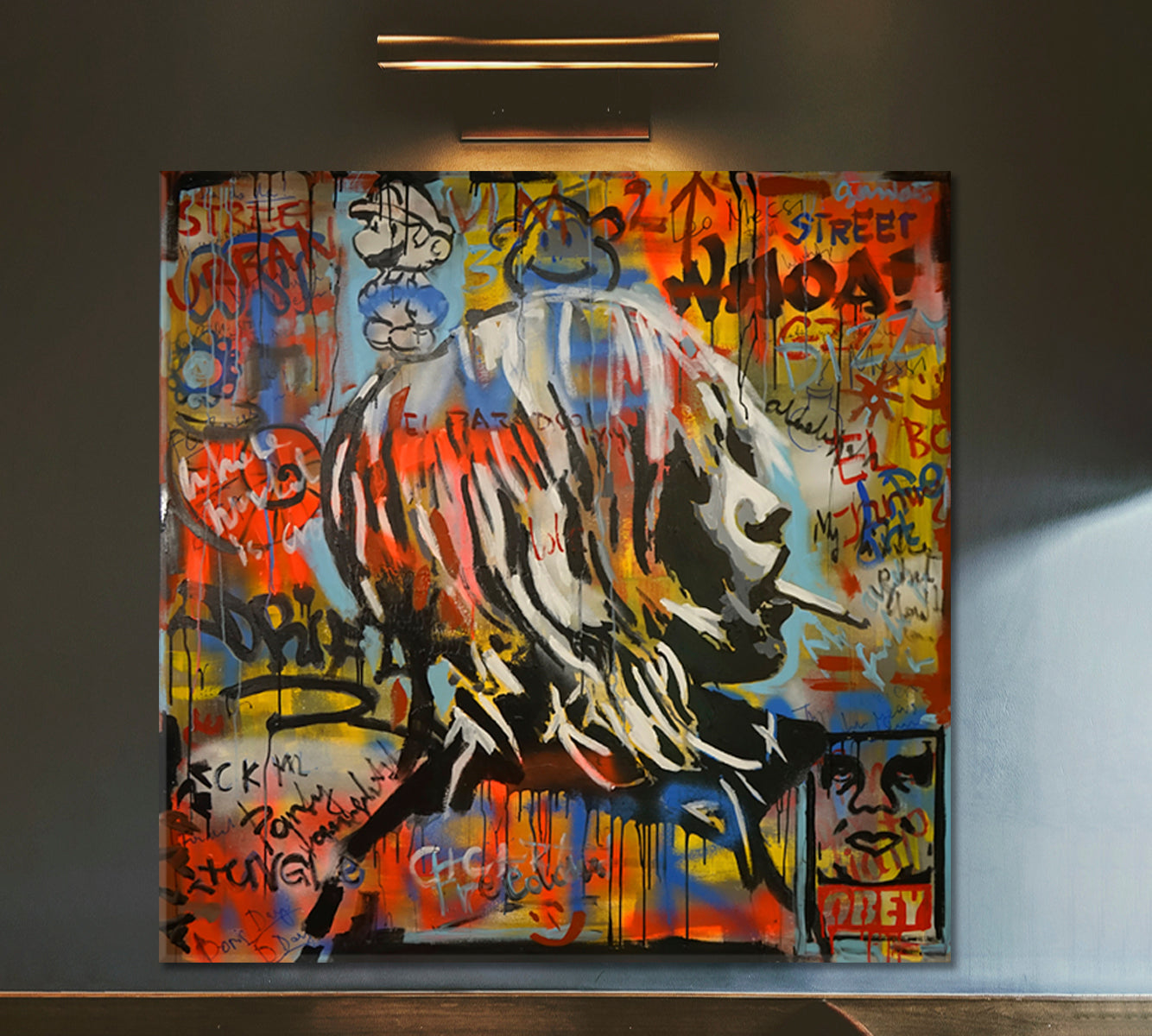 ABSTRACT Expressionism Colorful Woman Face Grunge Banksy Style | Square Contemporary Art Artesty   