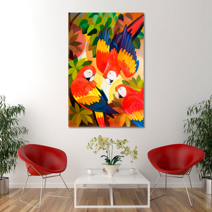 BIRDS AND RAINFOREST Adorable Wild Macaw Parrots Tropical Abstract Animals Canvas Print Artesty   