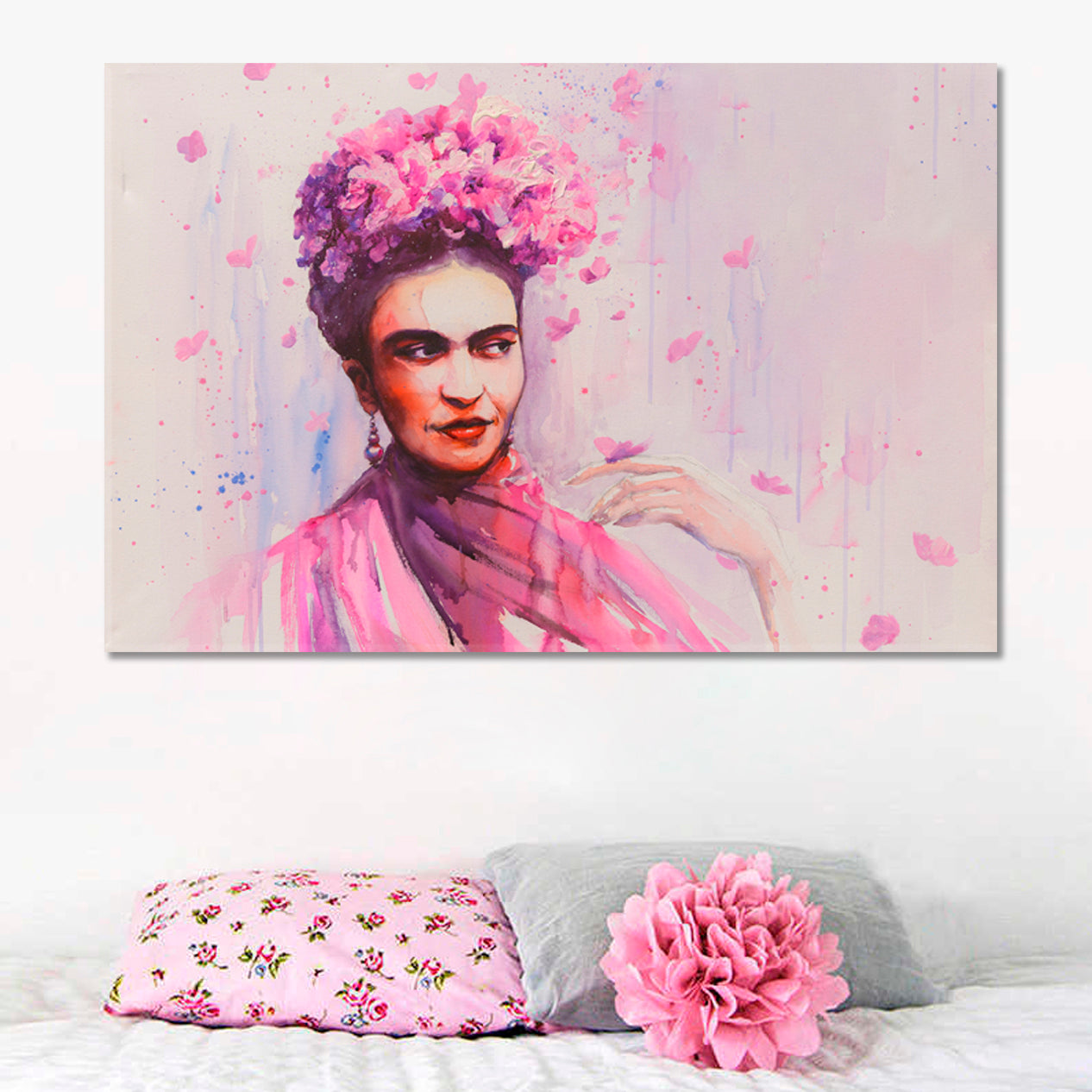 FRIDA KAHLO Woman and Flowers Portrait People Portrait Wall Hangings Artesty 1 panel 24" x 16" 