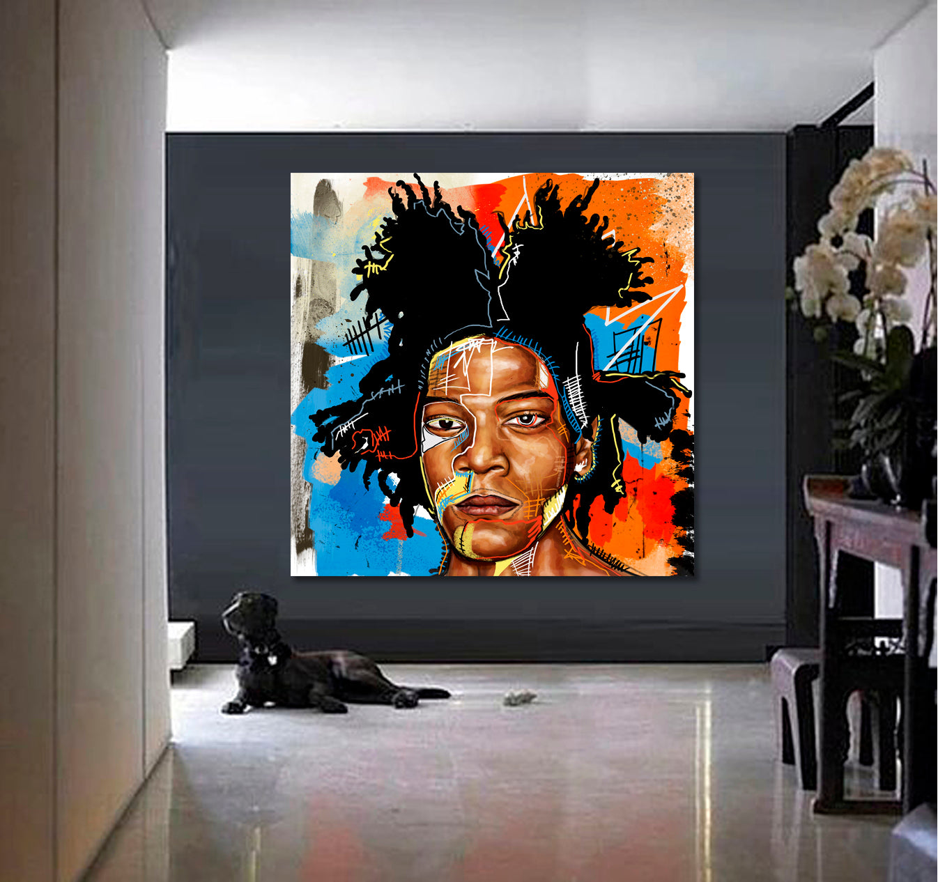 Jean Michel Basquiat Portrait Street Art Graffiti - Square Panel Contemporary Art Artesty   