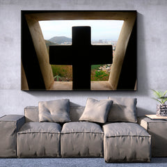CHRIST Panoramic View Window and Cross Shape Religious Modern Art Artesty   