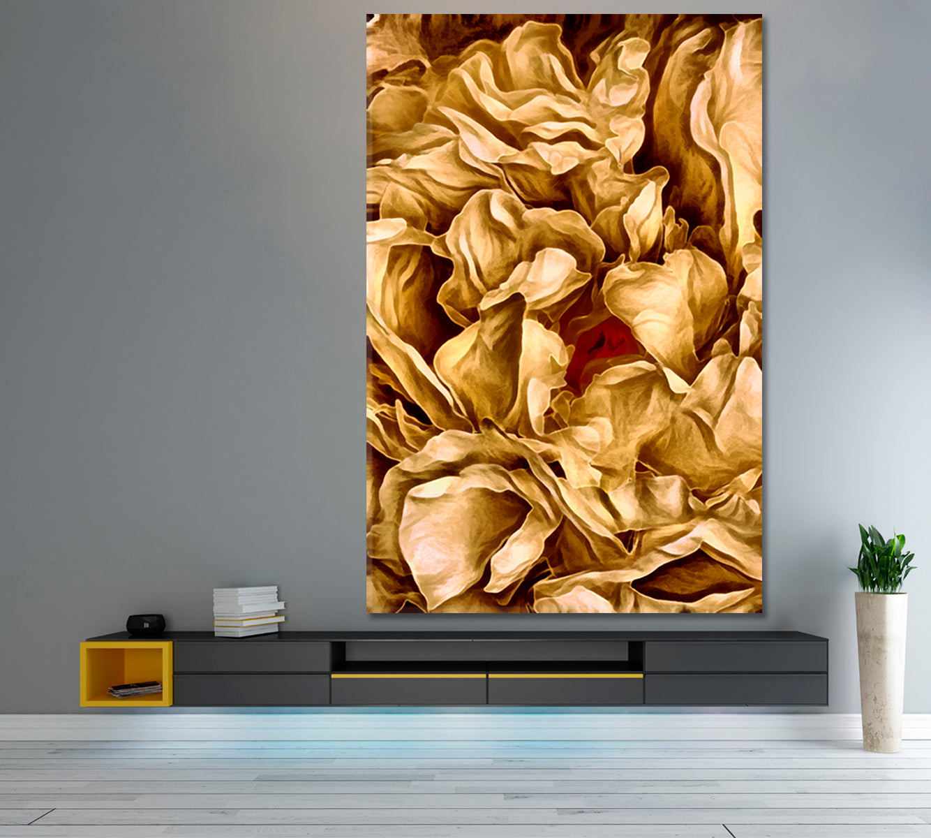 Peony Flower Petals Abstract Pattern Canvas Print - Vertical Abstract Art Print Artesty   