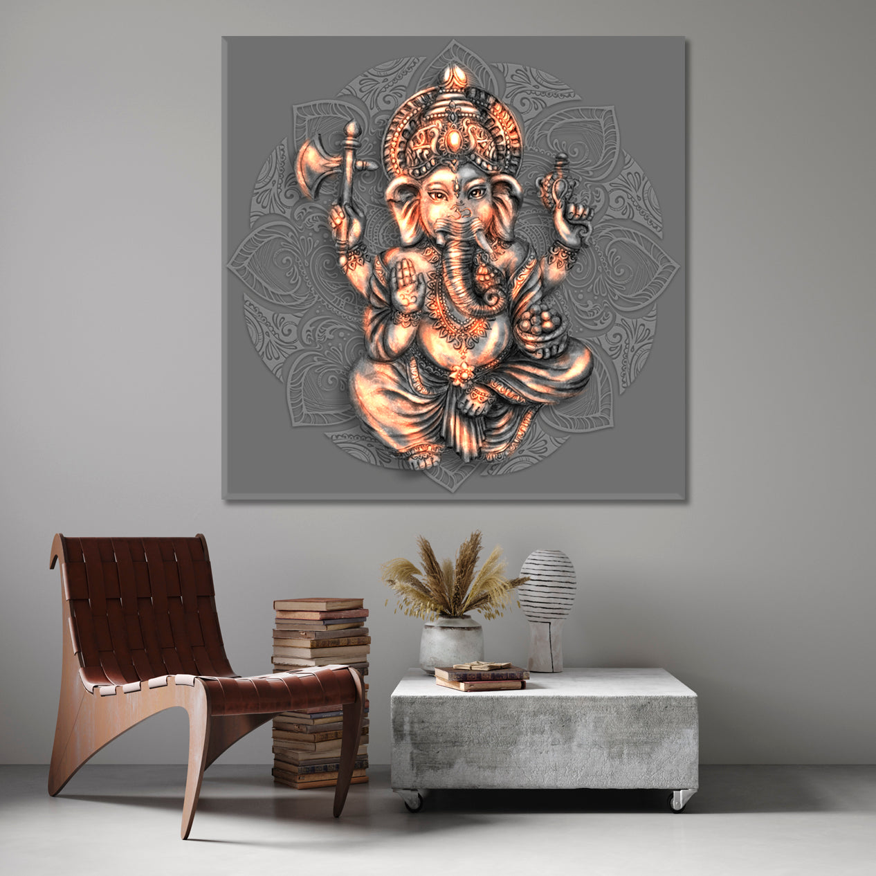 Ganesh Hindu God Lord of Wisdom and Well-being Religious Modern Art Artesty 1 Panel 12"x12" 