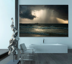 Amazing Dramatic Seascape with Storm Rain Dark Clouds Scenery Landscape Fine Art Print Artesty   